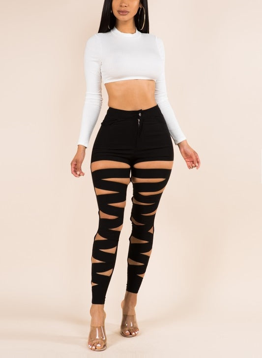 Beauty Cut Out Pants Black Fancyevans Boutique