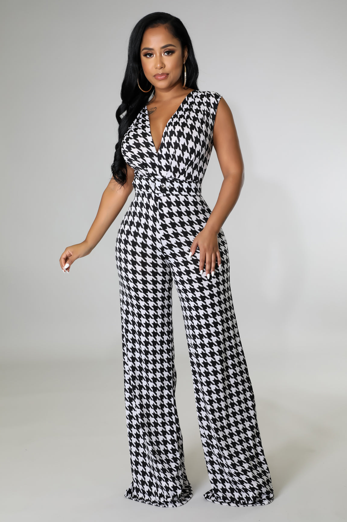 Black and white store plaid jumpsuit