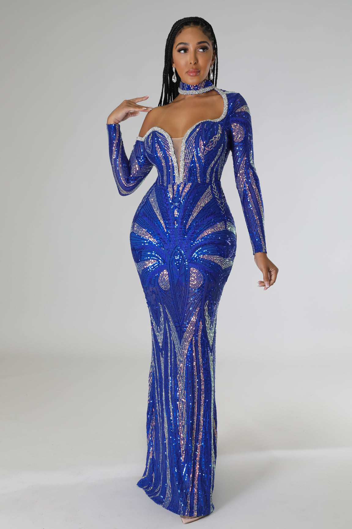 Blue 2025 rhinestone dress