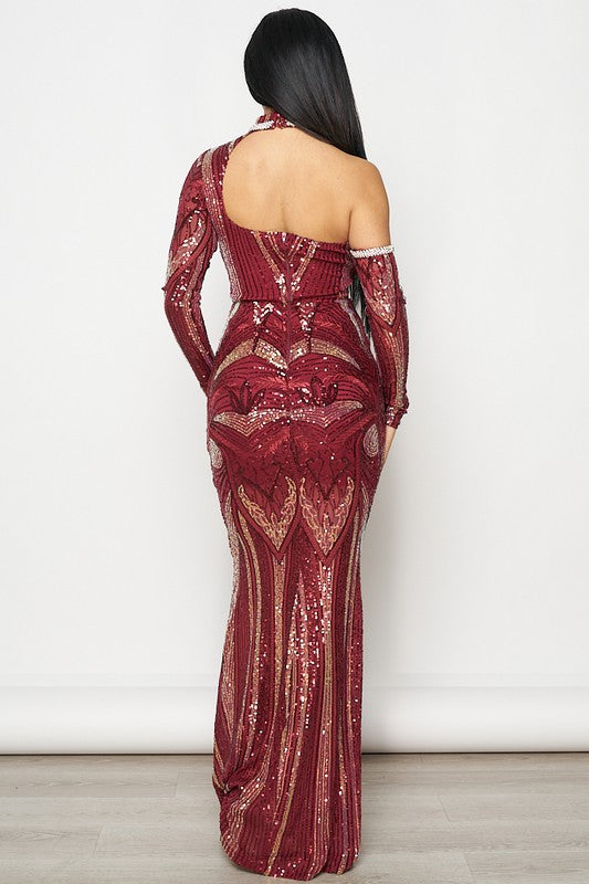 Burgundy dress shop with rhinestones